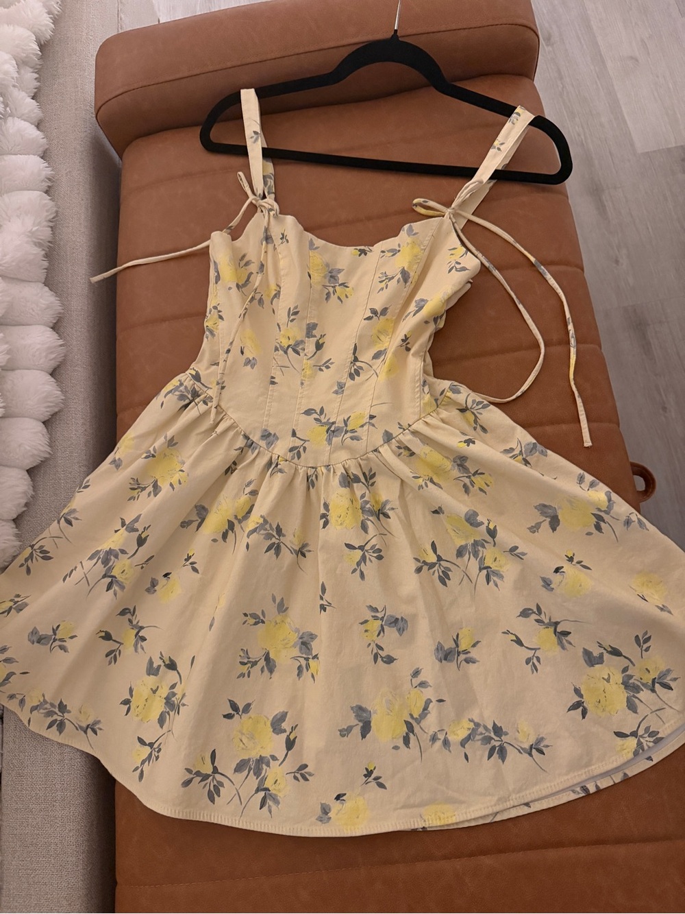 Zara Yellow Floral Tie-Shoulder Mini Dress